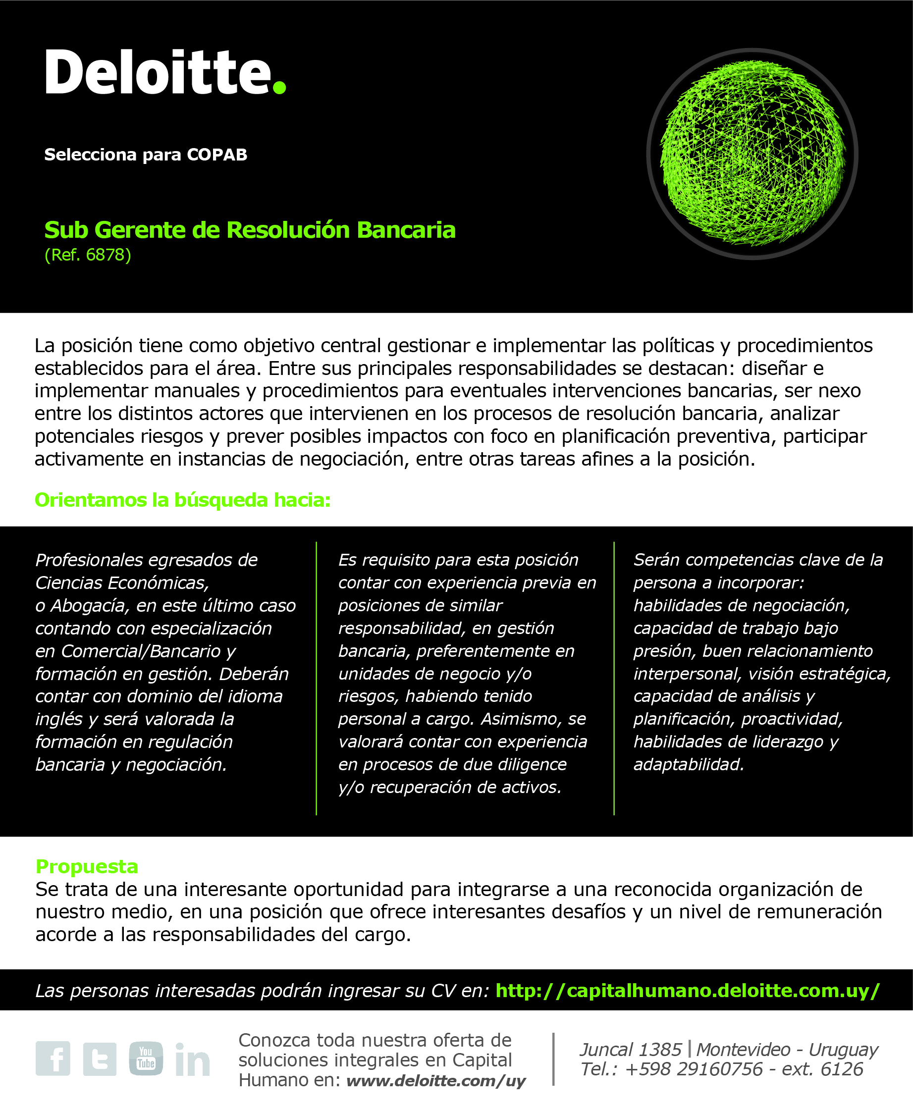 Deloitte selecciona Sub Gerente de Resolución Bancaria para la Corporación de Protección del Ahorro Bancario